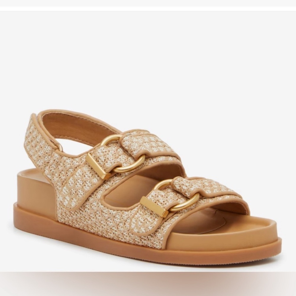 Dolce Vita Tan Shelli Wedge Sandals with Metallic Embellishment